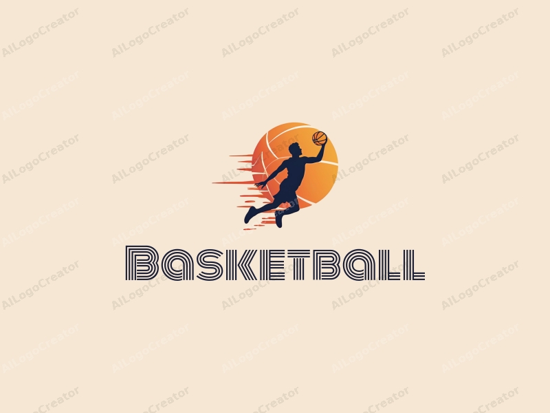 playful design features a dynamic basketball silhouette, an energetic athlete in motion, and a competitive spirit combined with a clean background.