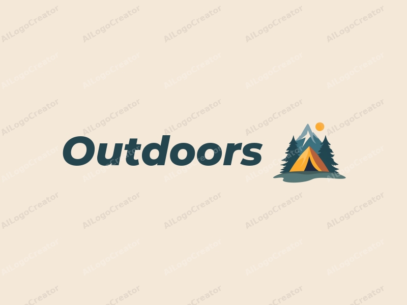 modern design features a stylized camping tent and mountain peak, combined with a clean background and a harmonious composition.