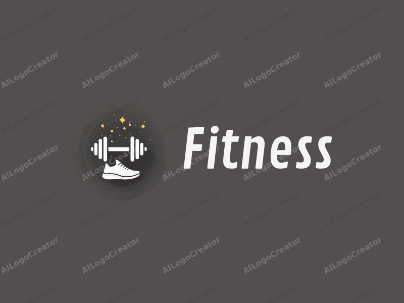 modern design features a stylized dumbbell and running shoes, combined with a clean background and a minimalist approach.