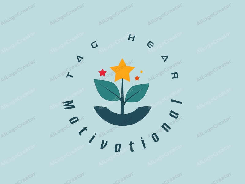 modern design features stylized stars and seedlings, symbolizing motivation and encouragement, combined with a clean background in blue and green tones.