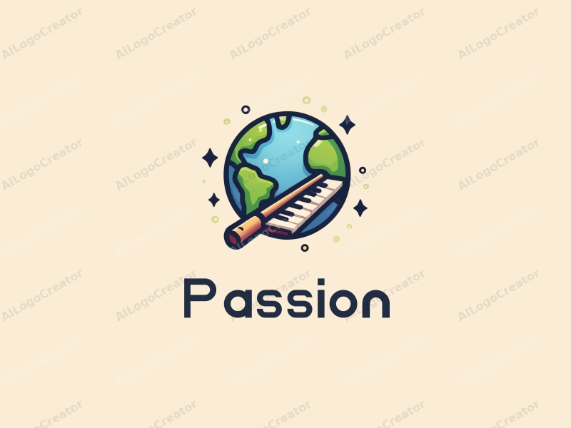 playful design features a stylized earth intertwined with a keyboard, symbolizing passion and enthusiasm, combined with a clean background.