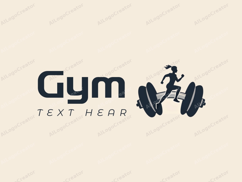 modern design features a stylized dumbbell and a dynamic runner silhouette, combined with a clean background and a harmonious layout.