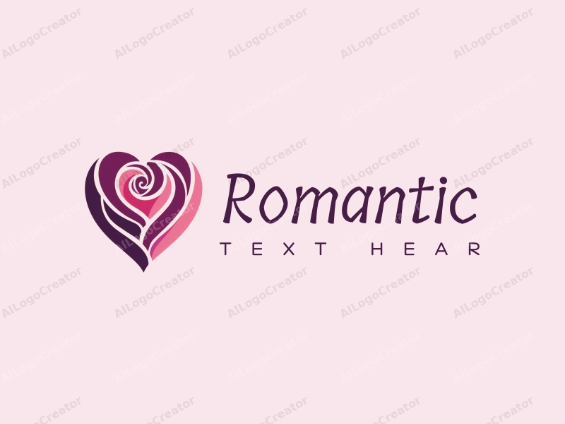 playful design features a stylized rose intertwined with a heart shape, incorporating pink and purple colors, combined with a clean background.