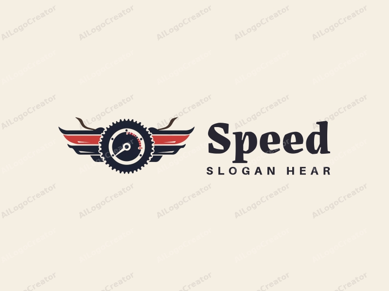 modern design features dynamic lines representing speed, a stylized engine silhouette, and a speedometer integrated into the composition, combined with a clean background.