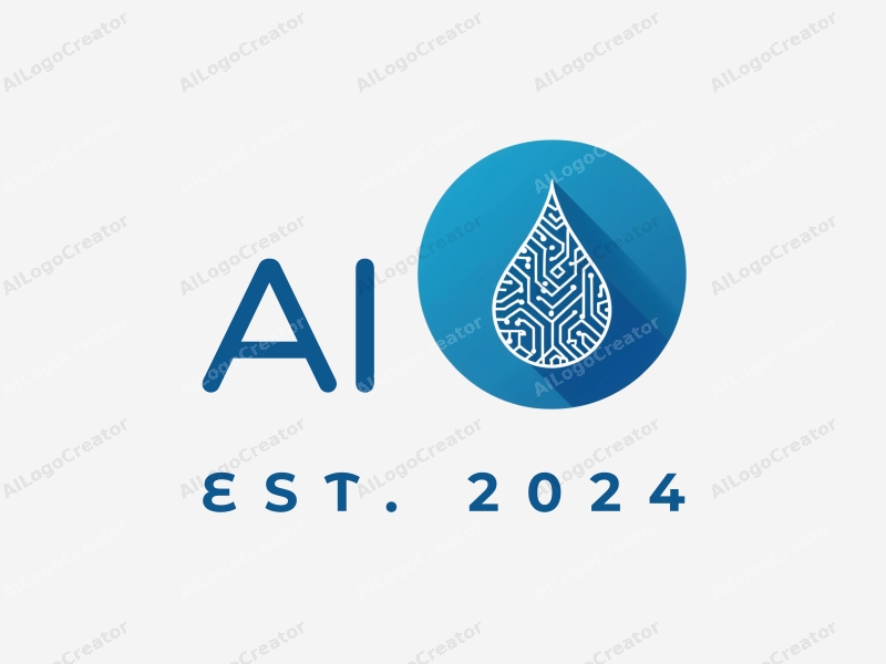 a modern design featuring a stylized water droplet intertwined with circuit patterns, representing intelligence and algorithms, combined with a clean blue background.