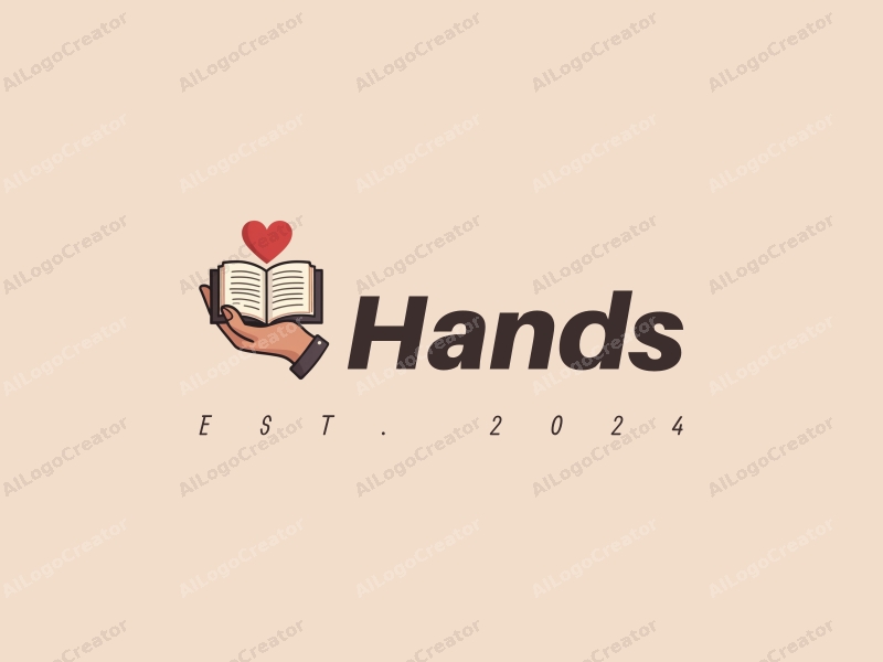 modern design features a stylized hand gently holding an open book, with a heart symbol integrated into the pages, set against a clean background.