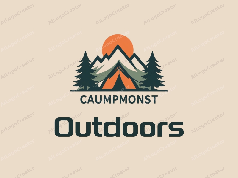 a modern design featuring a stylized camping tent and a mountain range, combined with a clean background and a harmonious composition.