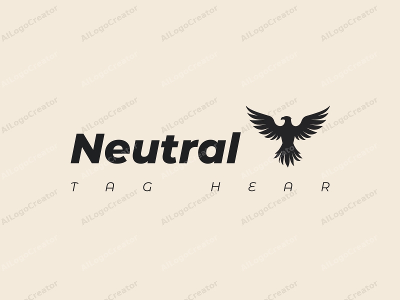 minimalist design features a stylized eagle silhouette with elegant feathers, incorporating a neutral color palette and a balanced layout against a clean background.