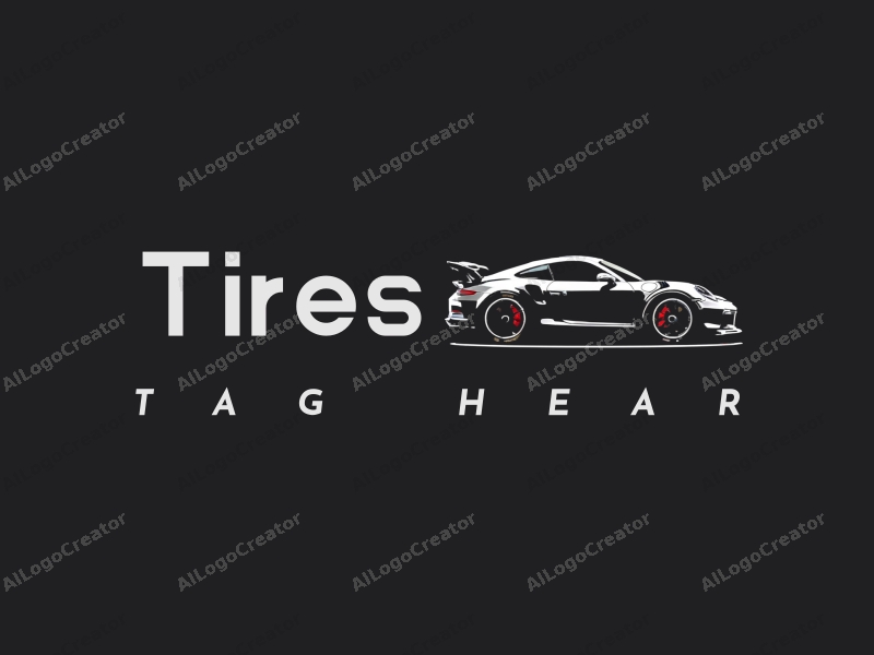 a modern design featuring a stylized tire and car silhouette, combined with racing elements, set against a clean black background.