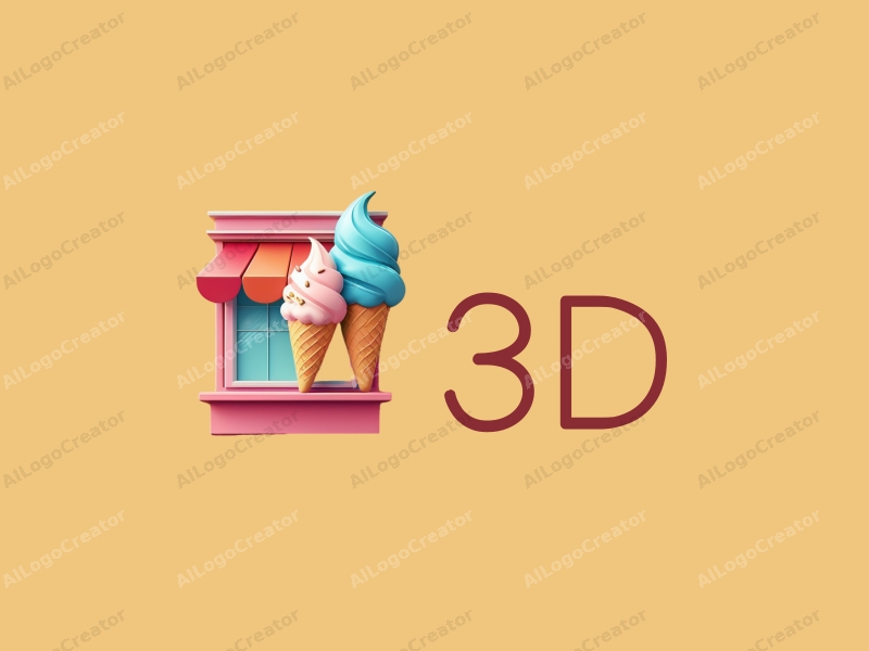 a modern design featuring colorful 3D ice cream elements and a dynamic window scene, combining playful shapes and a clean background.