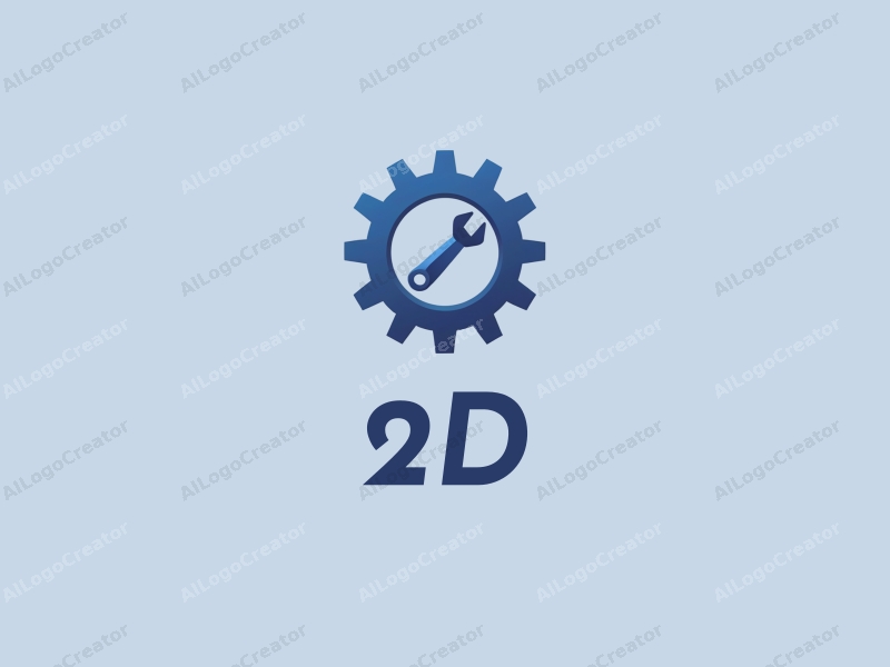 a modern design featuring a blue wrench and gear, combined in a 2D flat style with a clean background.