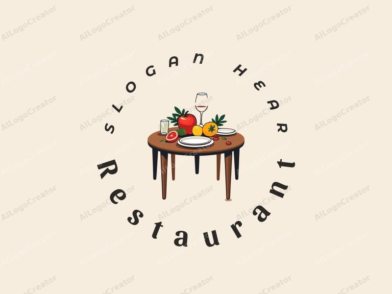 modern design features a stylized dining table with a menu, accompanied by vibrant fruits and elegant tableware, combined with a clean background.