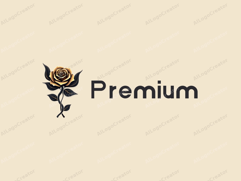 a modern design featuring a luxurious golden rose intertwined with flowing black silk, emphasizing high-end quality and elegance, set against a clean background.