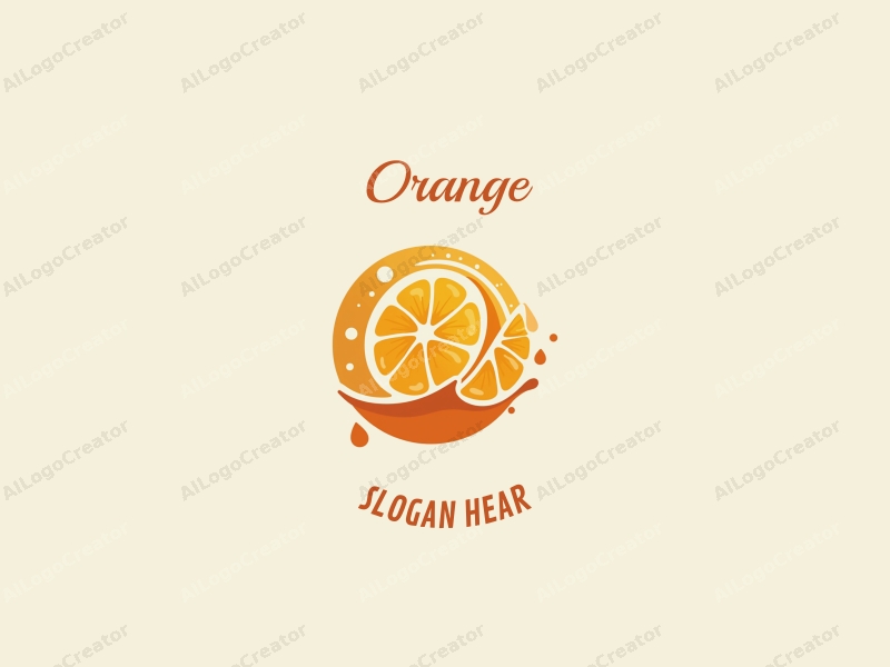 playful design features a stylized orange, a splash of juice, and a water droplet, combined with a clean background.