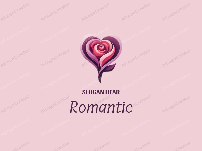 playful design features a stylized rose intertwined with a heart shape, incorporating pink and purple colors, combined with a clean background.