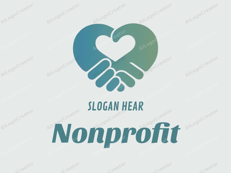 modern design features a heart shape and a handshake symbolizing charity and volunteer work, combined with a clean background in blue and green colors.