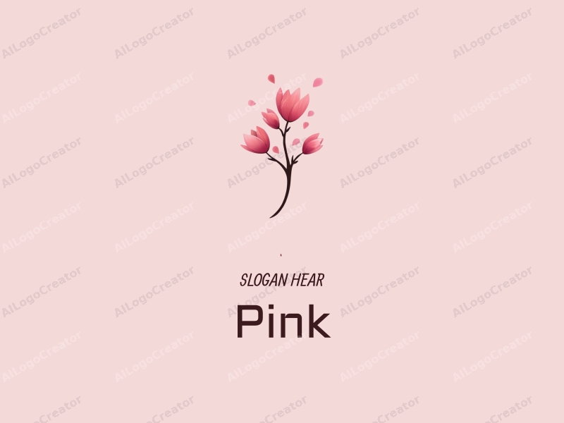 minimalist design features delicate cherry blossom petals, simple elegant letters, and a soft pink color palette combined with a clean background.