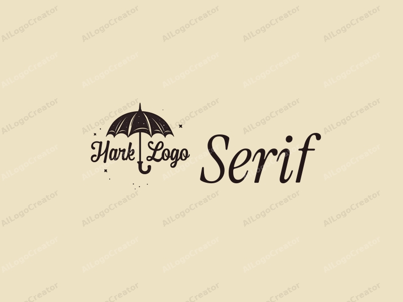 vintage design features elegant serif fonts, a stylized umbrella, and soft cloud shapes combined with a clean background.