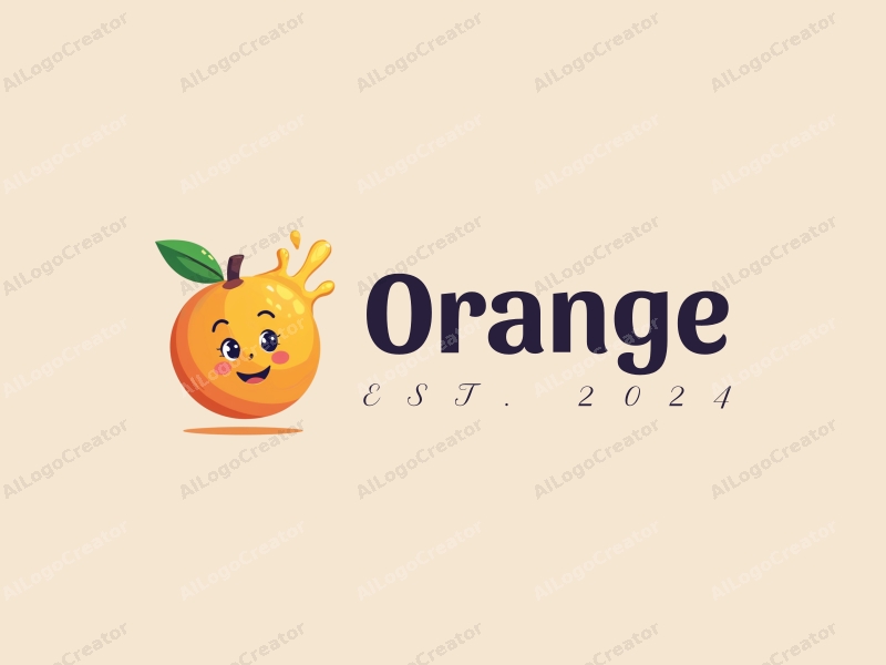 playful design features a vibrant orange, a stylized juice splash, and a smiling face, combined with a clean background.