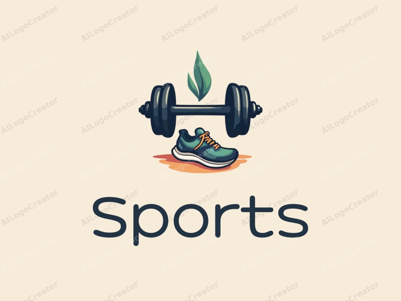 a modern design featuring a stylized dumbbell and running shoes, combined with a clean background and a focus on fitness elements.