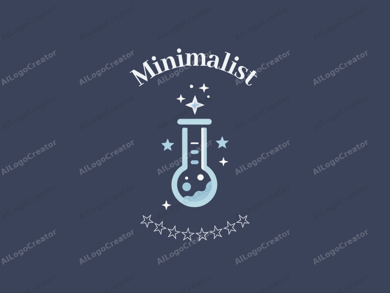 minimalist design features simple test tubes and stars, combined with a linear design approach and a clean background.