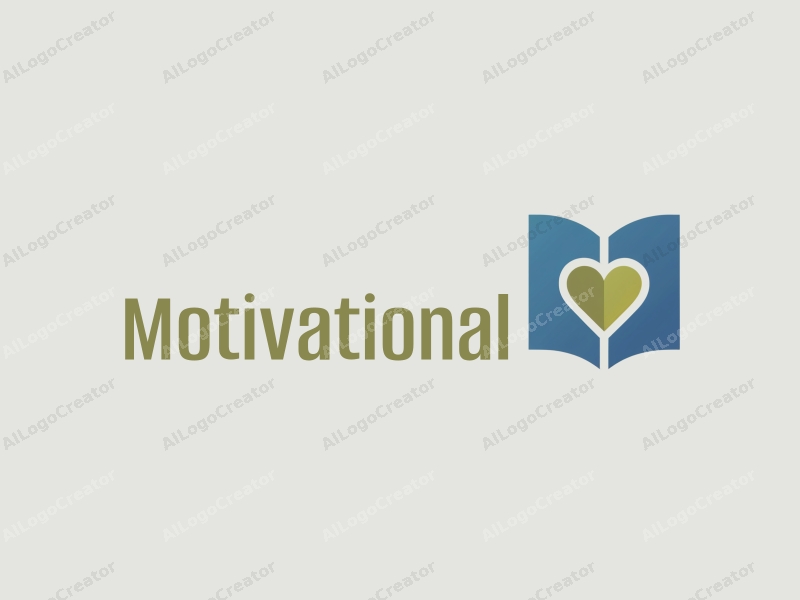 modern design features a stylized book and a heart symbol, representing motivation and encouragement, combined with a clean background in blue and green colors.