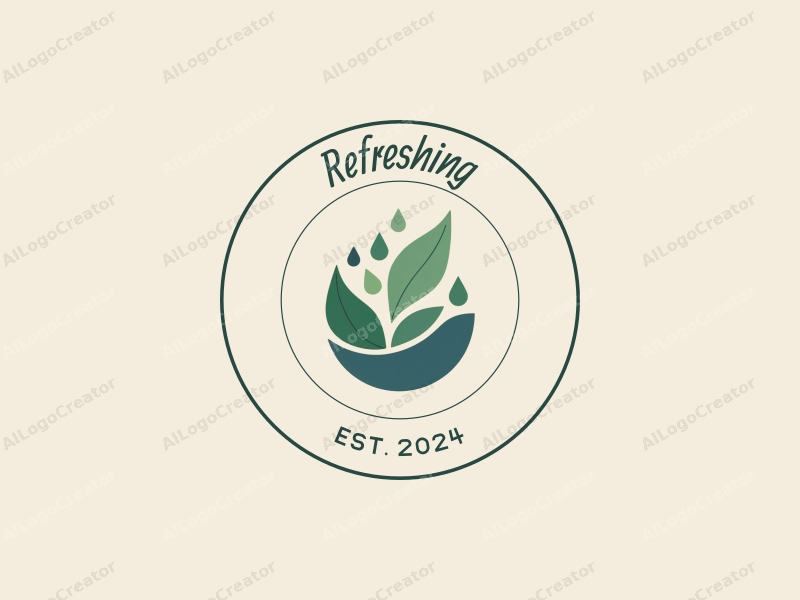 minimalist design features fresh and natural elements, including stylized leaves and water droplets, combined with a clean background.