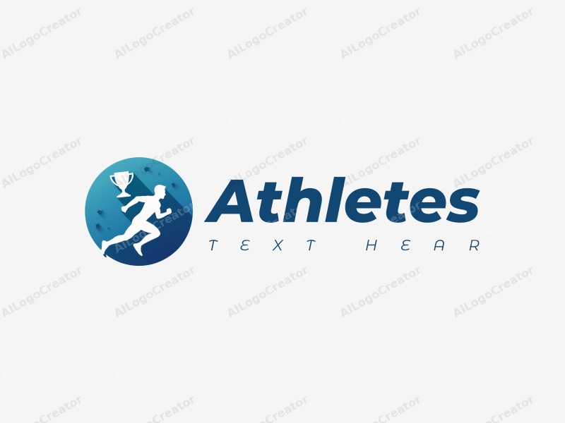 modern design features a stylized runner in motion, a trophy symbolizing victory, and a clean background with blue accents.