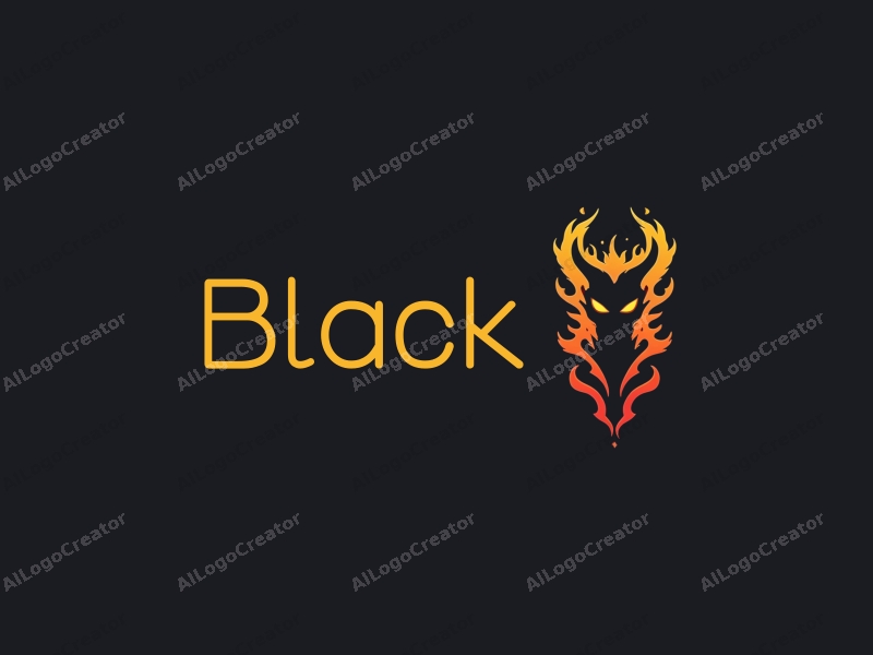 minimalist design features a stylized demon silhouette intertwined with flames, set against a black night background, creating a striking and bold visual impact.