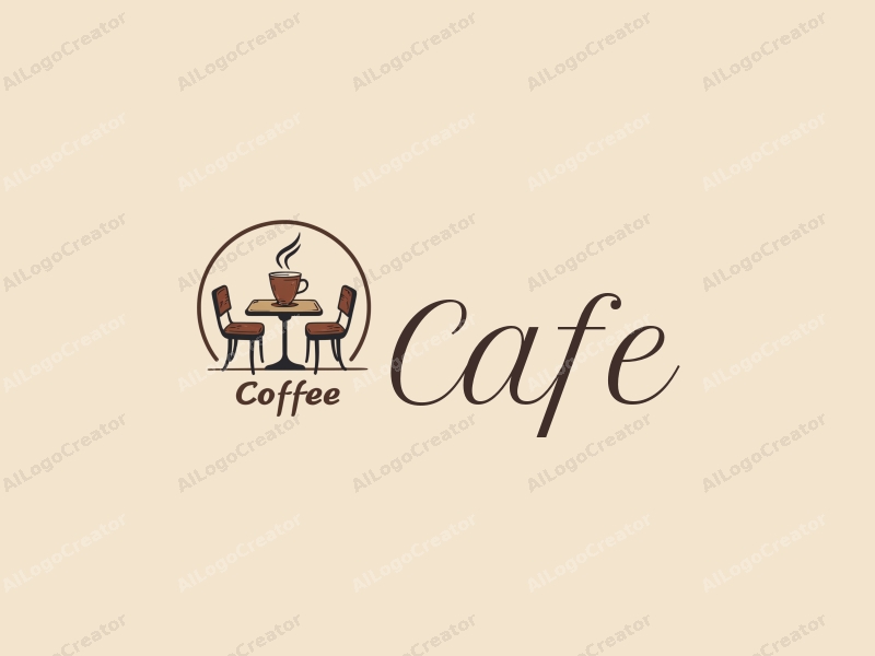 vintage design features a stylized coffee cup, retro table, and chairs, combined with a clean background.