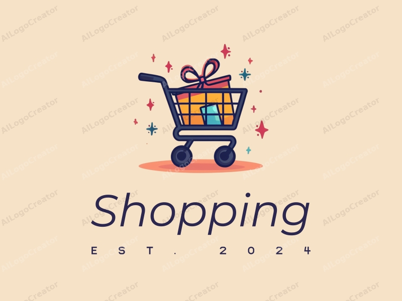 a modern design featuring a colorful shopping cart and a stylized shopping mall, combined with a clean background and a harmonious layout.