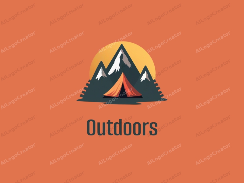 modern design features a stylized camping tent and mountain peak, combined with a clean background and a harmonious composition.