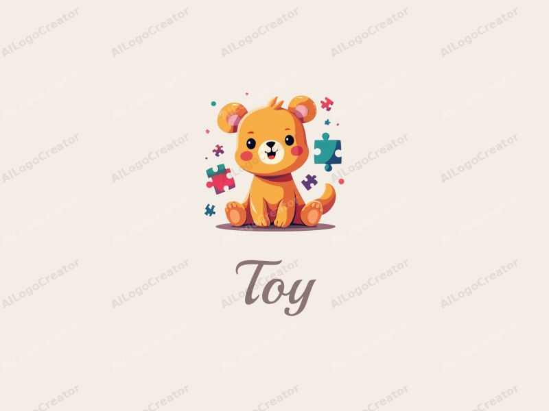 playful design features a stylized plush toy and puzzle pieces, combined with a vibrant color scheme and a clean background.