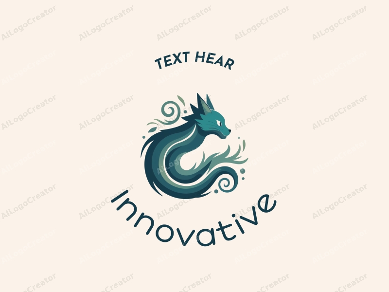 a modern design featuring a stylized cat and dragon intertwined, symbolizing innovation and the future, with a clean background in blue and green tones.