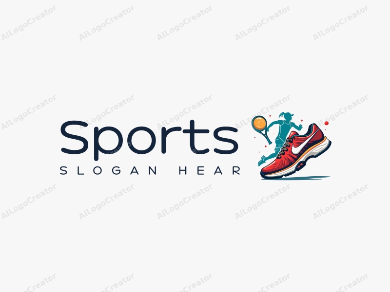 vibrant design features dynamic athletic shoes and a stylized racket, combined with an energetic athlete silhouette, all set against a clean background.