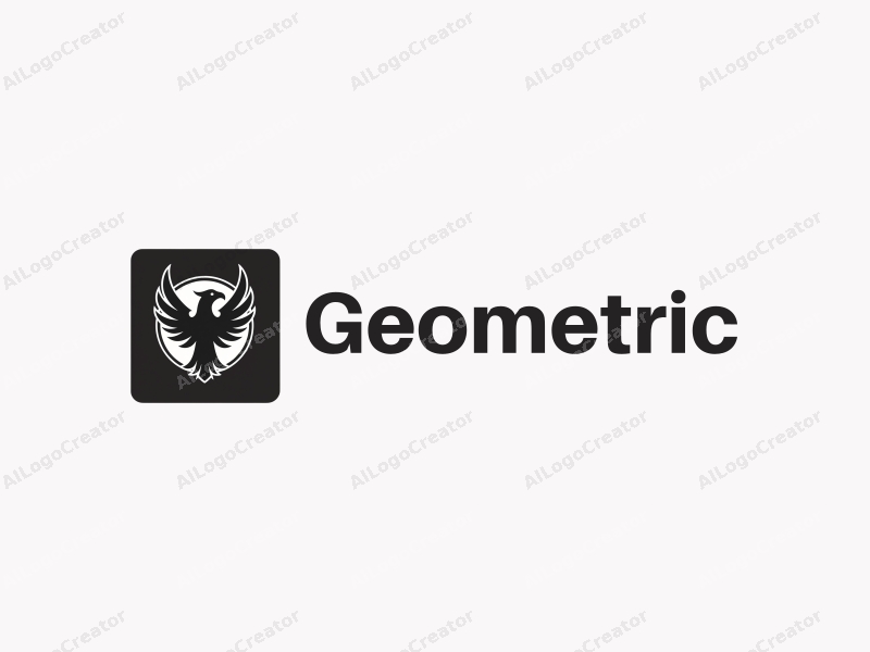 geometric design features a stylized eagle and basketball integrated within a square and circle composition, combined with a clean black and white background.