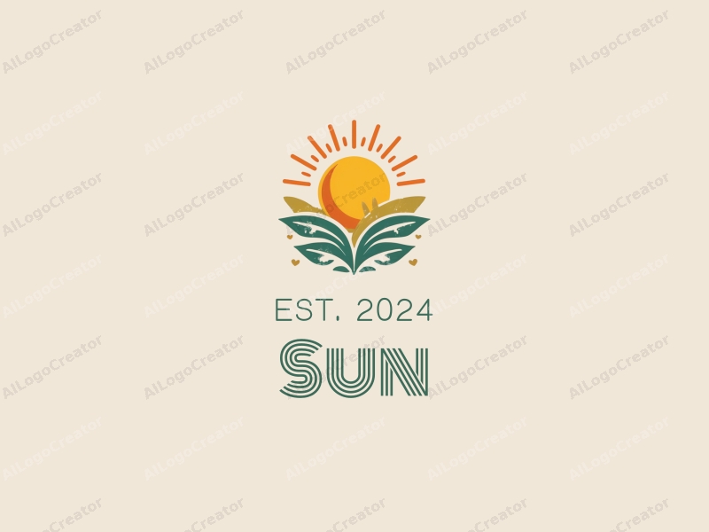 playful design features a stylized sun with rays, vibrant sunlight filtering through playful leaves, combined with a clean background.