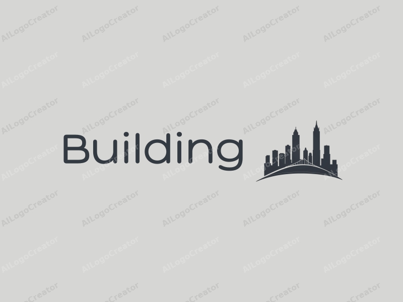 minimalist design features sleek buildings and towers, a stylized bridge silhouette, and a modern design approach combined with a clean gray background.