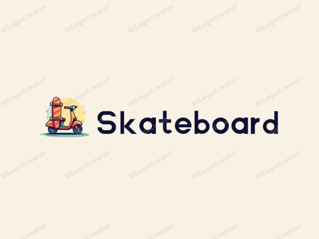 Freudige Gestaltung mit einem lebendigen Skateboard und Scooter mit dynamischen Rädern, kombiniert mit einem sauberen Hintergrund und einem Gefühl der Bewegung.