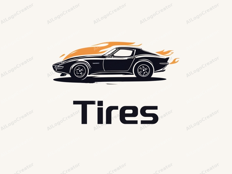 a modern design featuring a stylized tire and car silhouette, emphasizing speed with dynamic lines and a clean background.