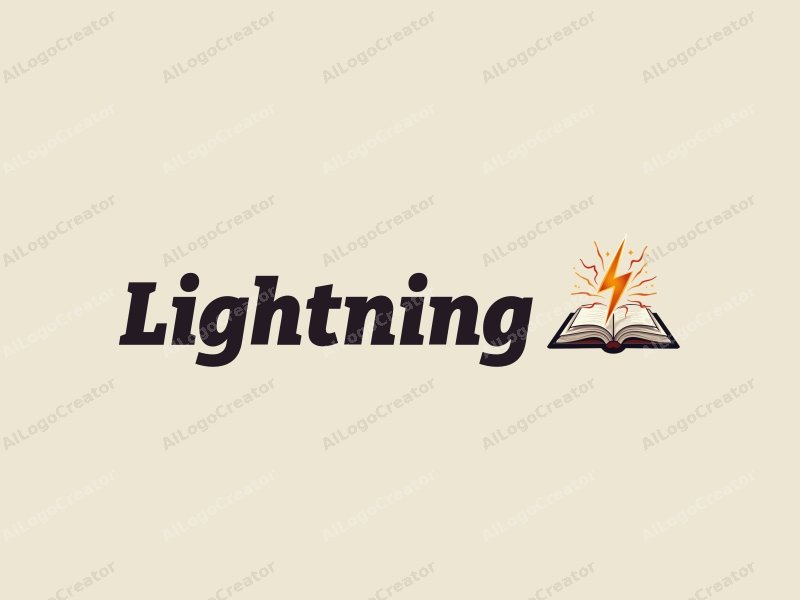 geometric design features a stylized lightning bolt intertwined with an open book, showcasing electric currents flowing through the pages, combined with a clean background.