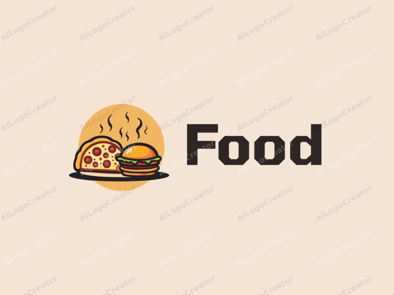 a modern design featuring a vibrant and colorful representation of a pizza and a burger, combined with a clean background and a harmonious layout.