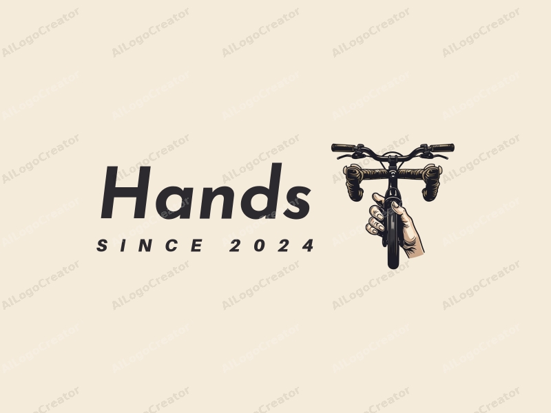 a realistic and abstract design featuring a hand gripping a bicycle handlebar, combined with elements of cycling and sports, set against a clean background.