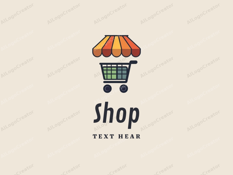 a modern design featuring a stylized shop and shopping cart, combined with a battery element, all presented in a clean and harmonious layout.