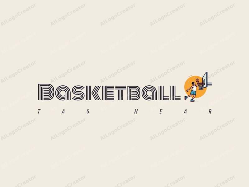 playful design features a stylized basketball, an athlete in a humorous pose, and a dynamic dunking action combined with a clean background.