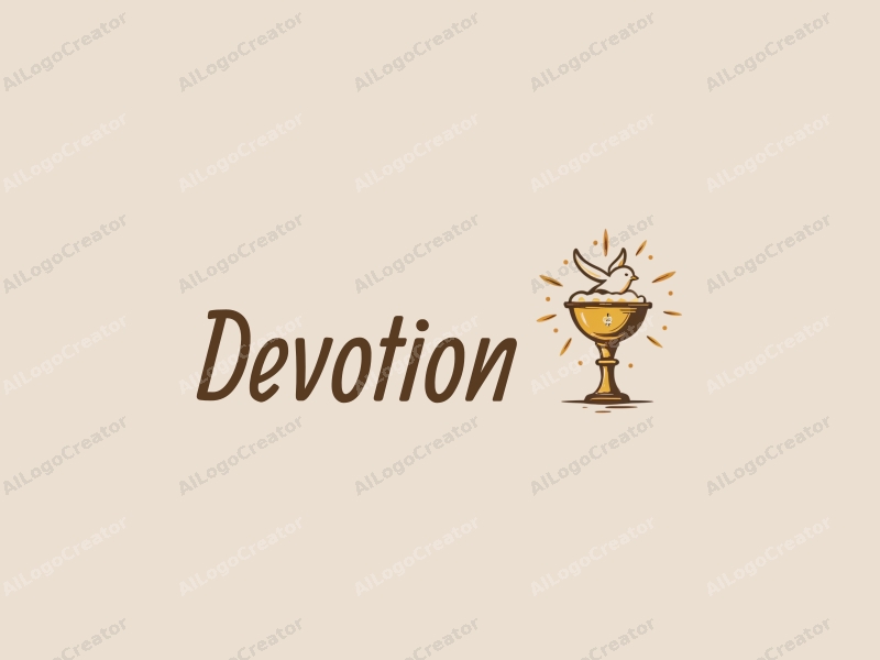 vintage design features a stylized chalice and a dove, symbolizing faith and prayer, combined with a golden color palette and a clean background.