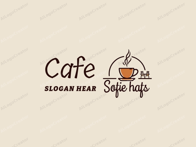 vintage design features a stylized coffee cup, a loaf of bread, and simple tables and chairs, combined with a clean background.