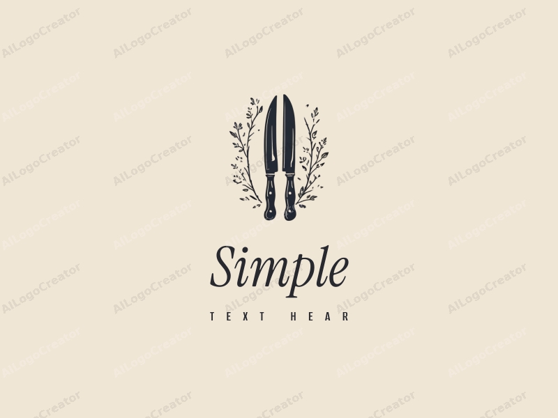 minimalist design features stylized knives intertwined with delicate floral patterns, combined with a clean background.