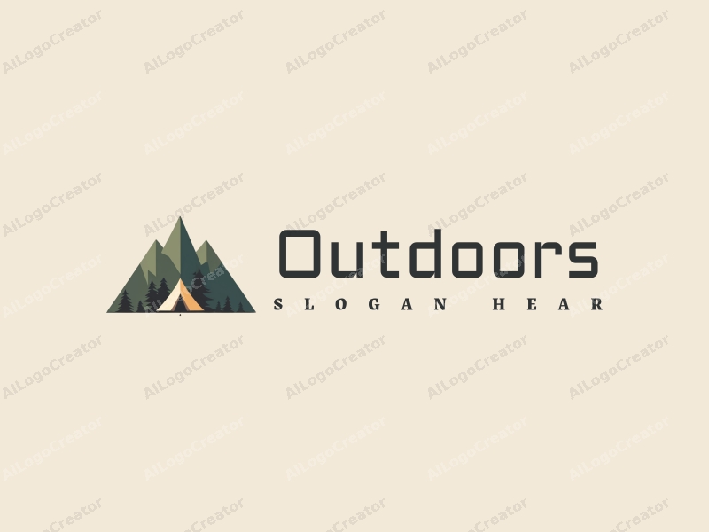 modern design features a stylized camping tent and mountain peak, combined with a clean background and a harmonious composition.