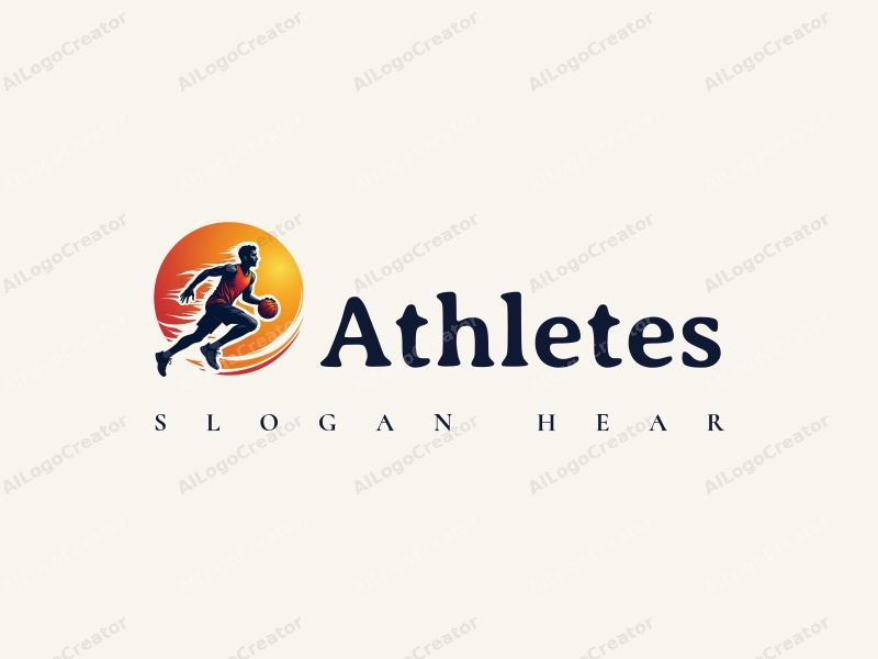 vibrant design features a dynamic athlete in motion, incorporating elements of running and basketball, combined with a clean background.